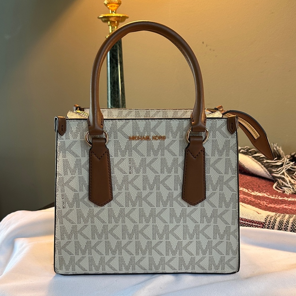 Michael Kors Cream and Brown Satchel